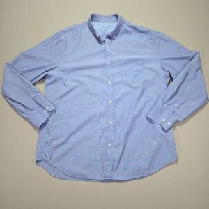 Banana Republic Luxe Poplin Palm Tree Print Button Down Blue Shirt Men's‎ XL